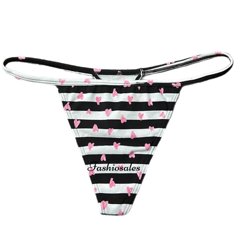 VIctoria’s Secret Stretch cotton v-string Thong Panty stripes & hearts